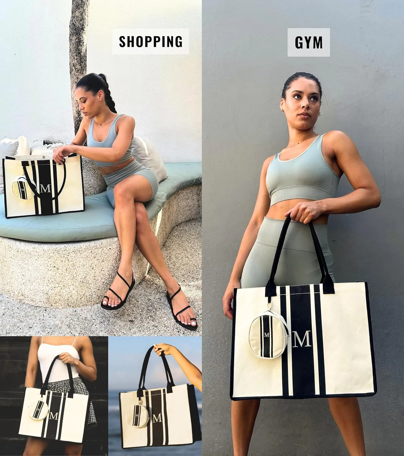 LEAFICO Initial Canvas Tote Bag - Embroidered Letter Beach Bag, Monogrammed Personalized Gift Bag For Women, Make Up Purse