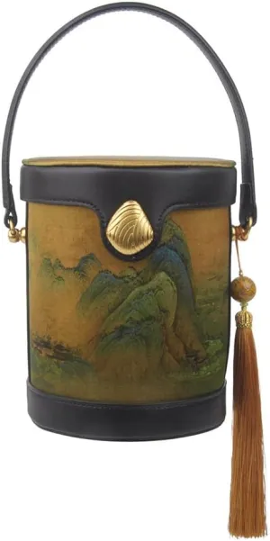 Leather Cowhide Bucket Bag Crossbody Bag for Women Fashion Cylinder Clutch Bag Tassel Handbag