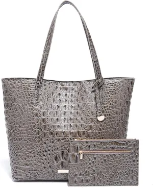 Leather Crocodile-Embossed Pattern With Women Handbags Large Tote Shoulder Bag Top Handle Satchel Hobo
