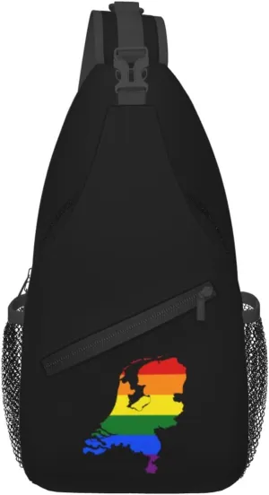 LGBT Flag Map Of The Netherlands Crossbody Bags For Women Men Chest Backpack Gym Shoulder Bag Travel Outdoor Sports Casual Crossbody Bags