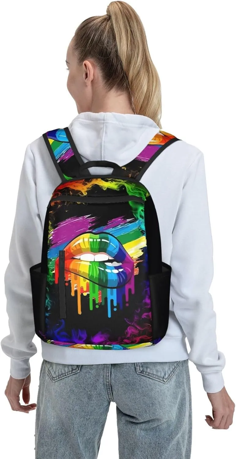 LGBT Gay Lesbian Pride Rainbow Lip Graffiti Heart Travel Laptop Backpack Casual Backpacks Double Shoulder Daypack Notebook Rucksack Work Bags Sports Bag for Hiking Camping Beach