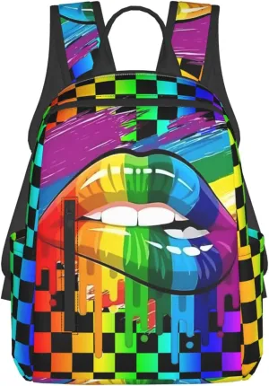 LGBT Gay Lesbian Pride Rainbow Lip Graffiti Heart Travel Laptop Backpack Casual Backpacks Double Shoulder Daypack Notebook Rucksack Work Bags Sports Bag for Hiking Camping Beach