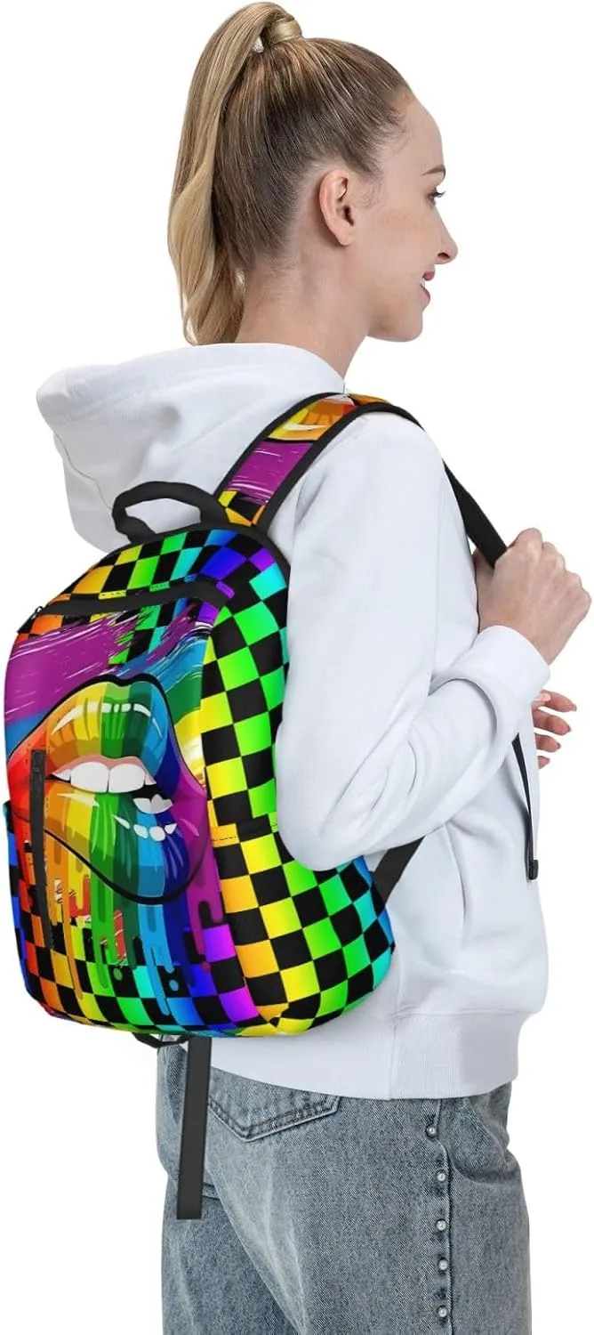 LGBT Gay Lesbian Pride Rainbow Lip Graffiti Heart Travel Laptop Backpack Casual Backpacks Double Shoulder Daypack Notebook Rucksack Work Bags Sports Bag for Hiking Camping Beach