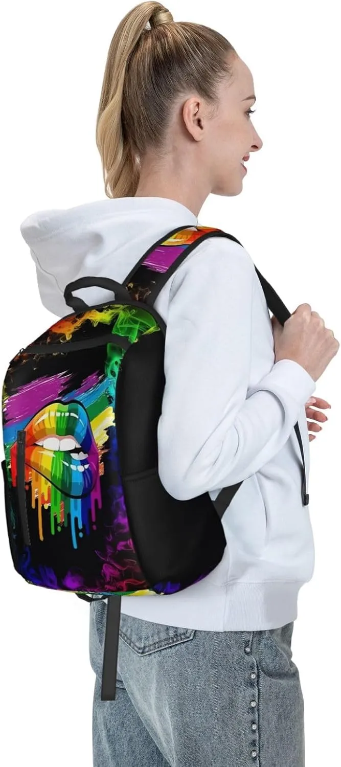 LGBT Gay Lesbian Pride Rainbow Lip Graffiti Heart Travel Laptop Backpack Casual Backpacks Double Shoulder Daypack Notebook Rucksack Work Bags Sports Bag for Hiking Camping Beach