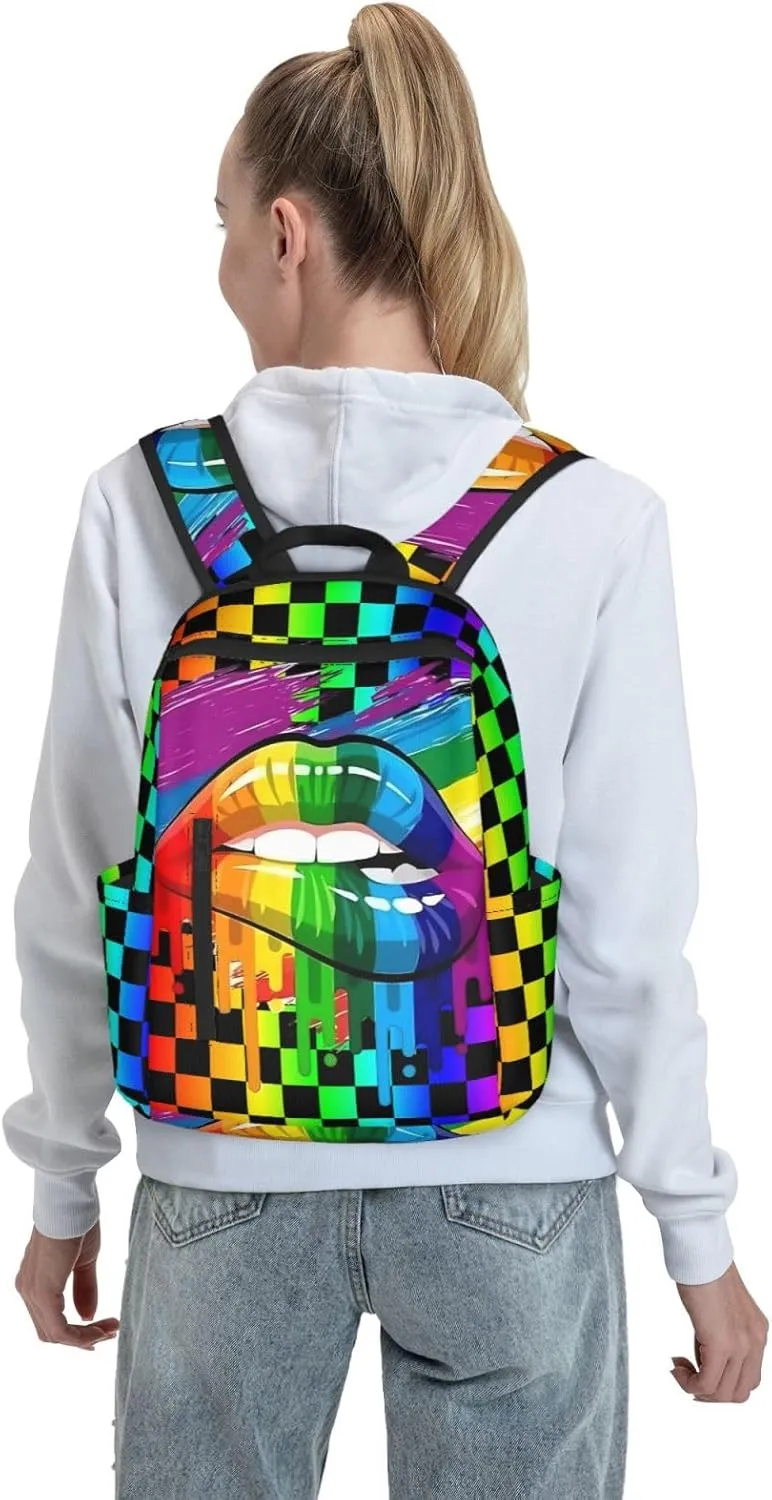 LGBT Gay Lesbian Pride Rainbow Lip Graffiti Heart Travel Laptop Backpack Casual Backpacks Double Shoulder Daypack Notebook Rucksack Work Bags Sports Bag for Hiking Camping Beach
