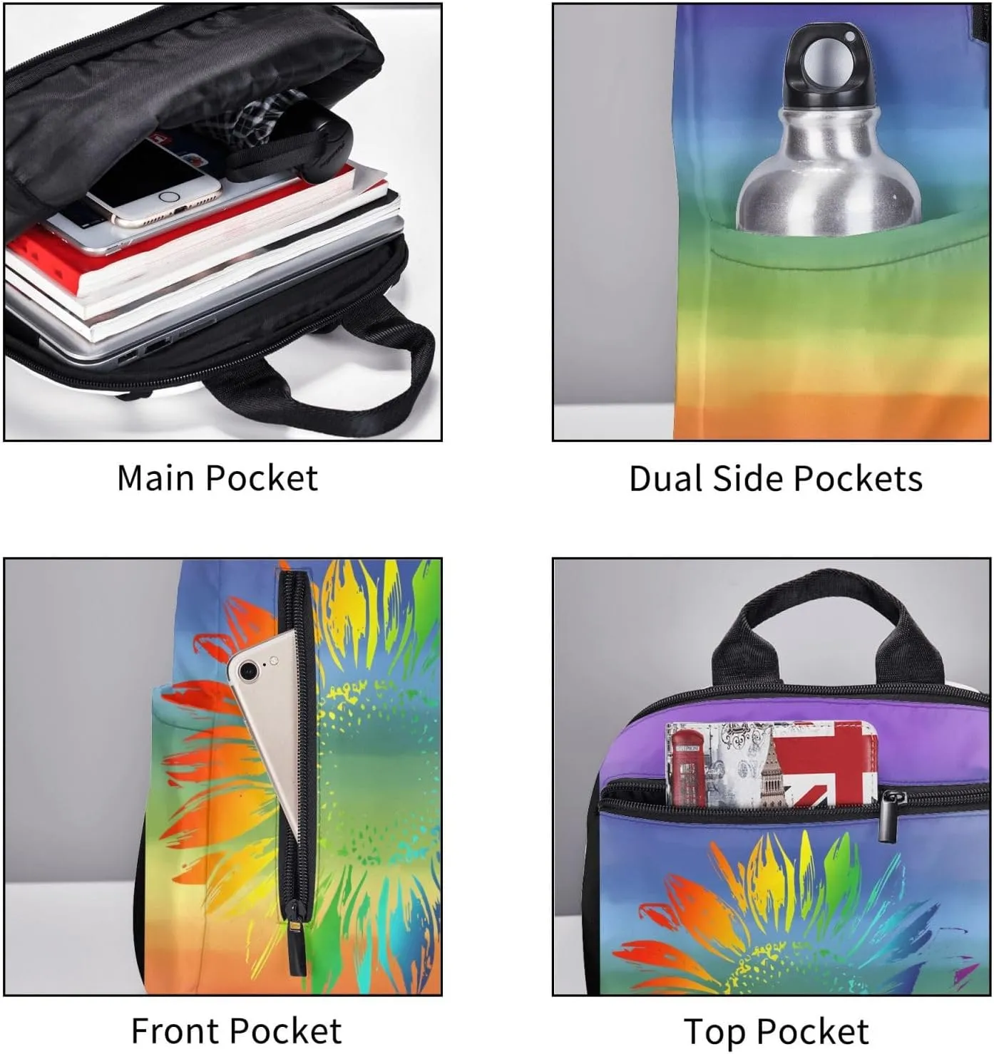 LGBT Gay Pride Rainbow Sunflower Travel Laptop Backpack Casual Backpacks Double Shoulder Daypack Notebook Rucksack Work Bags Sports Bag for Gym Hiking Camping Beach