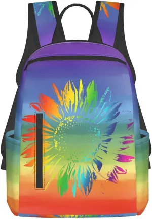LGBT Gay Pride Rainbow Sunflower Travel Laptop Backpack Casual Backpacks Double Shoulder Daypack Notebook Rucksack Work Bags Sports Bag for Gym Hiking Camping Beach