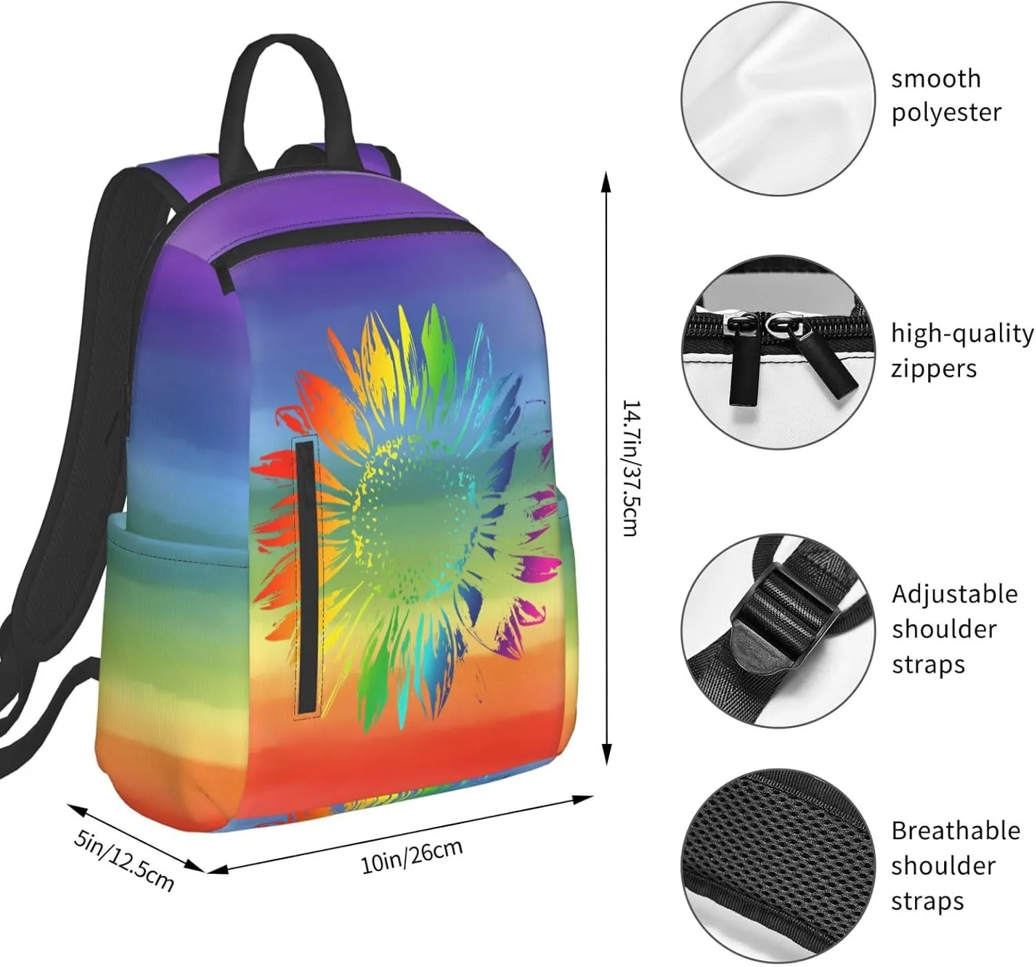 LGBT Gay Pride Rainbow Sunflower Travel Laptop Backpack Casual Backpacks Double Shoulder Daypack Notebook Rucksack Work Bags Sports Bag for Gym Hiking Camping Beach