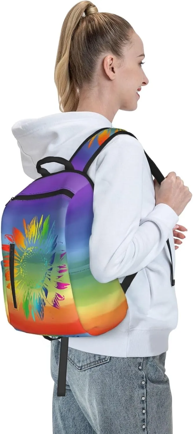 LGBT Gay Pride Rainbow Sunflower Travel Laptop Backpack Casual Backpacks Double Shoulder Daypack Notebook Rucksack Work Bags Sports Bag for Gym Hiking Camping Beach