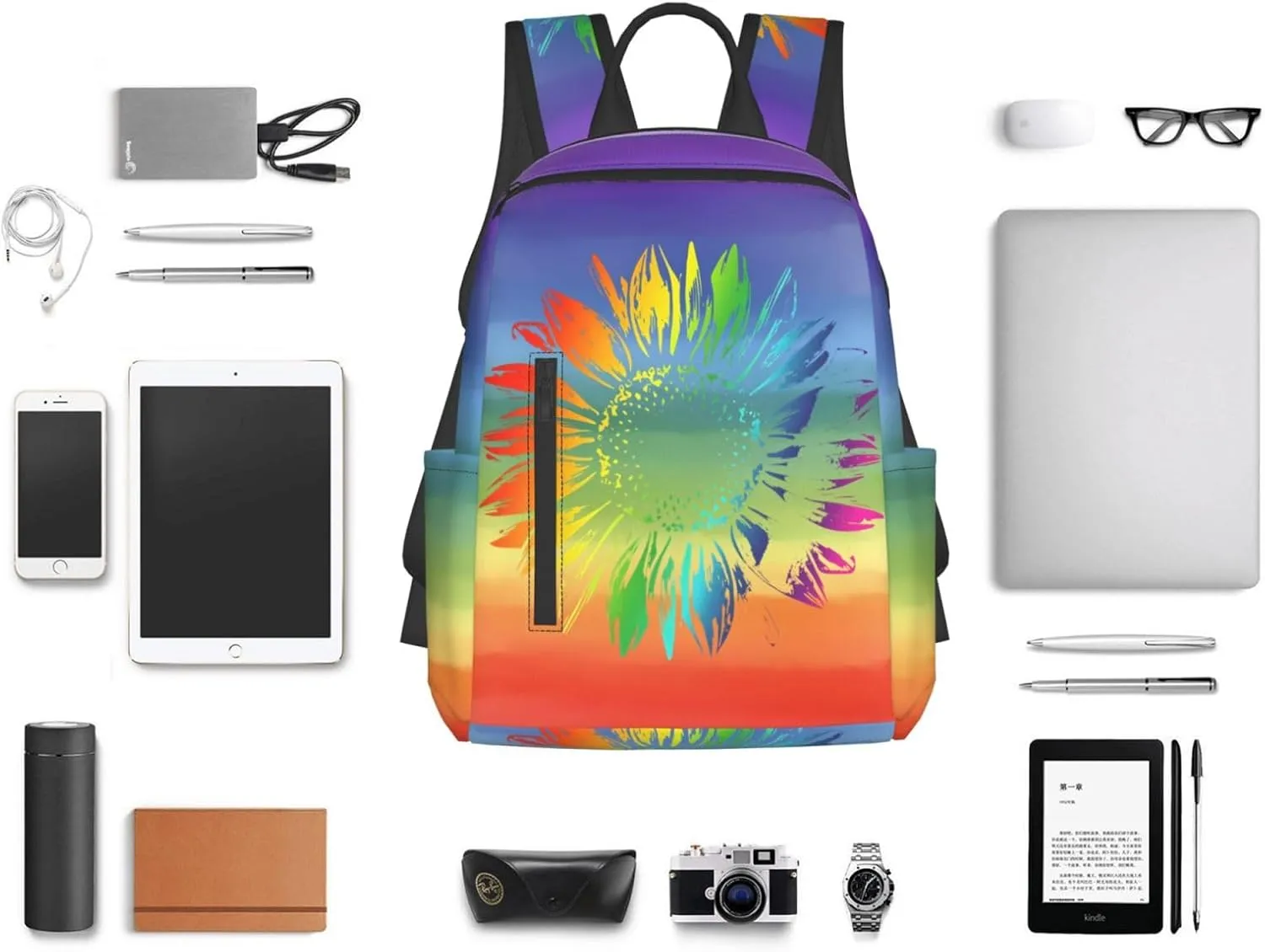 LGBT Gay Pride Rainbow Sunflower Travel Laptop Backpack Casual Backpacks Double Shoulder Daypack Notebook Rucksack Work Bags Sports Bag for Gym Hiking Camping Beach