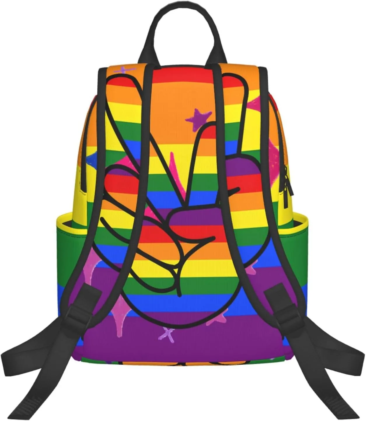LGBT Gay Pride Rainbow Two Fingers Travel Laptop Backpack Casual Backpacks Double Shoulder Daypack Notebook Rucksack Work Bags Sports Bag for Hiking Camping Beach
