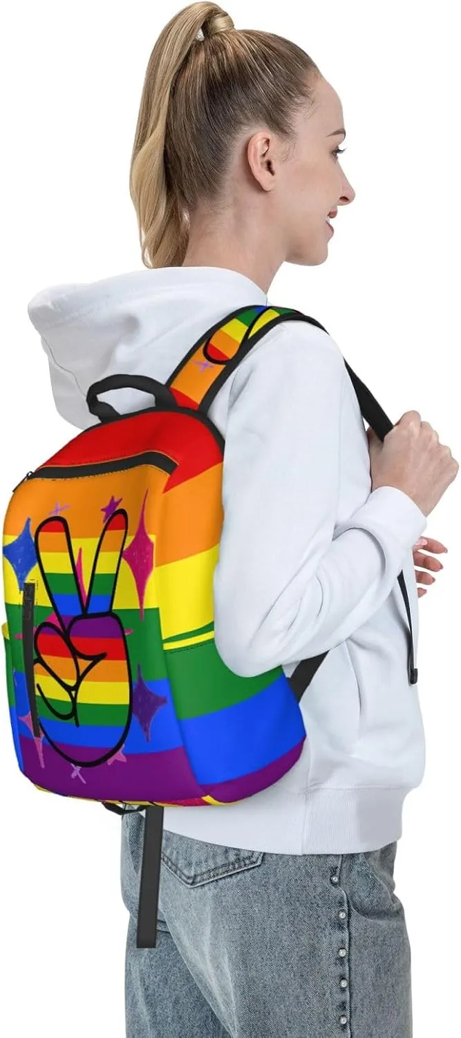 LGBT Gay Pride Rainbow Two Fingers Travel Laptop Backpack Casual Backpacks Double Shoulder Daypack Notebook Rucksack Work Bags Sports Bag for Hiking Camping Beach