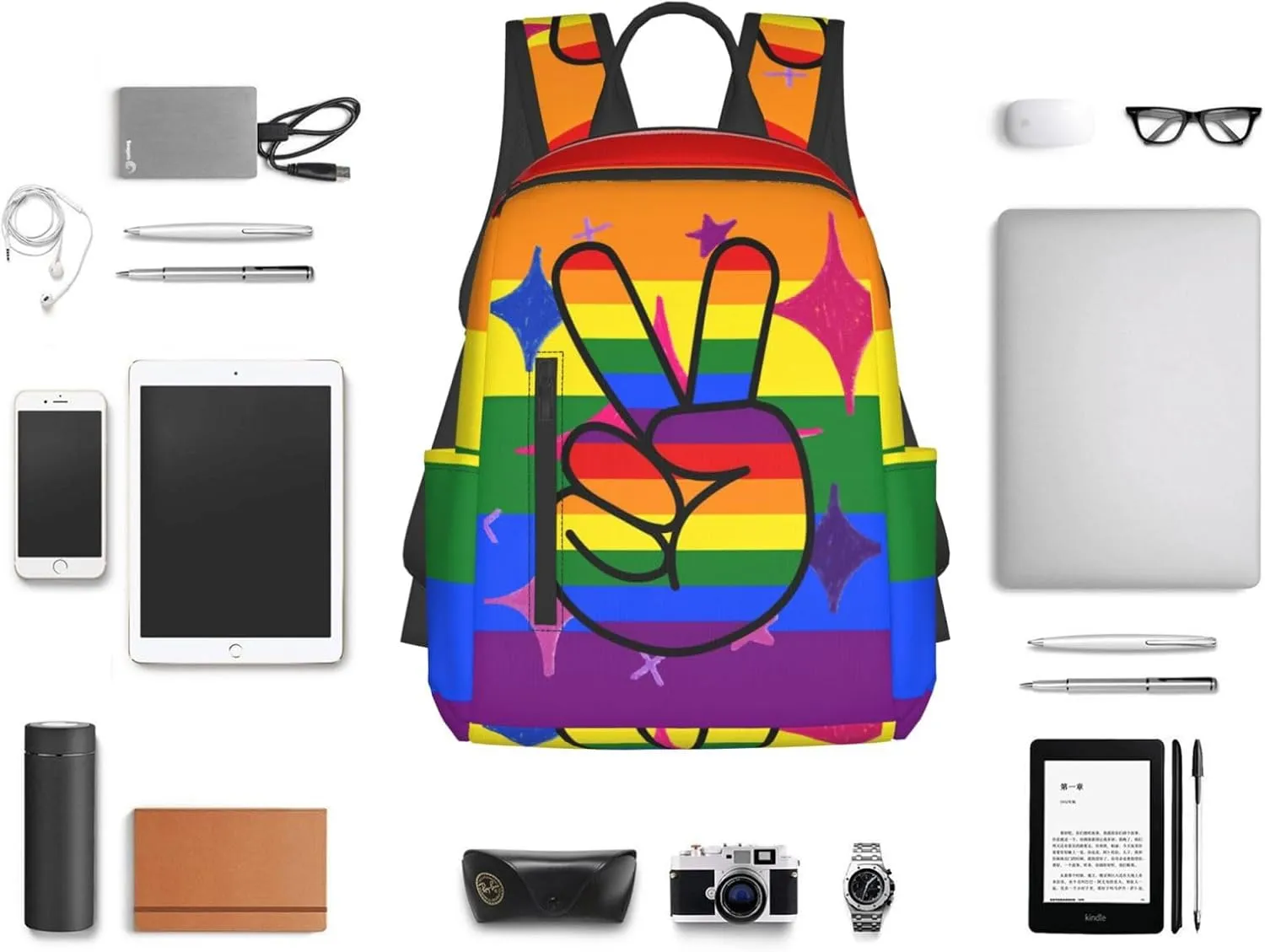 LGBT Gay Pride Rainbow Two Fingers Travel Laptop Backpack Casual Backpacks Double Shoulder Daypack Notebook Rucksack Work Bags Sports Bag for Hiking Camping Beach