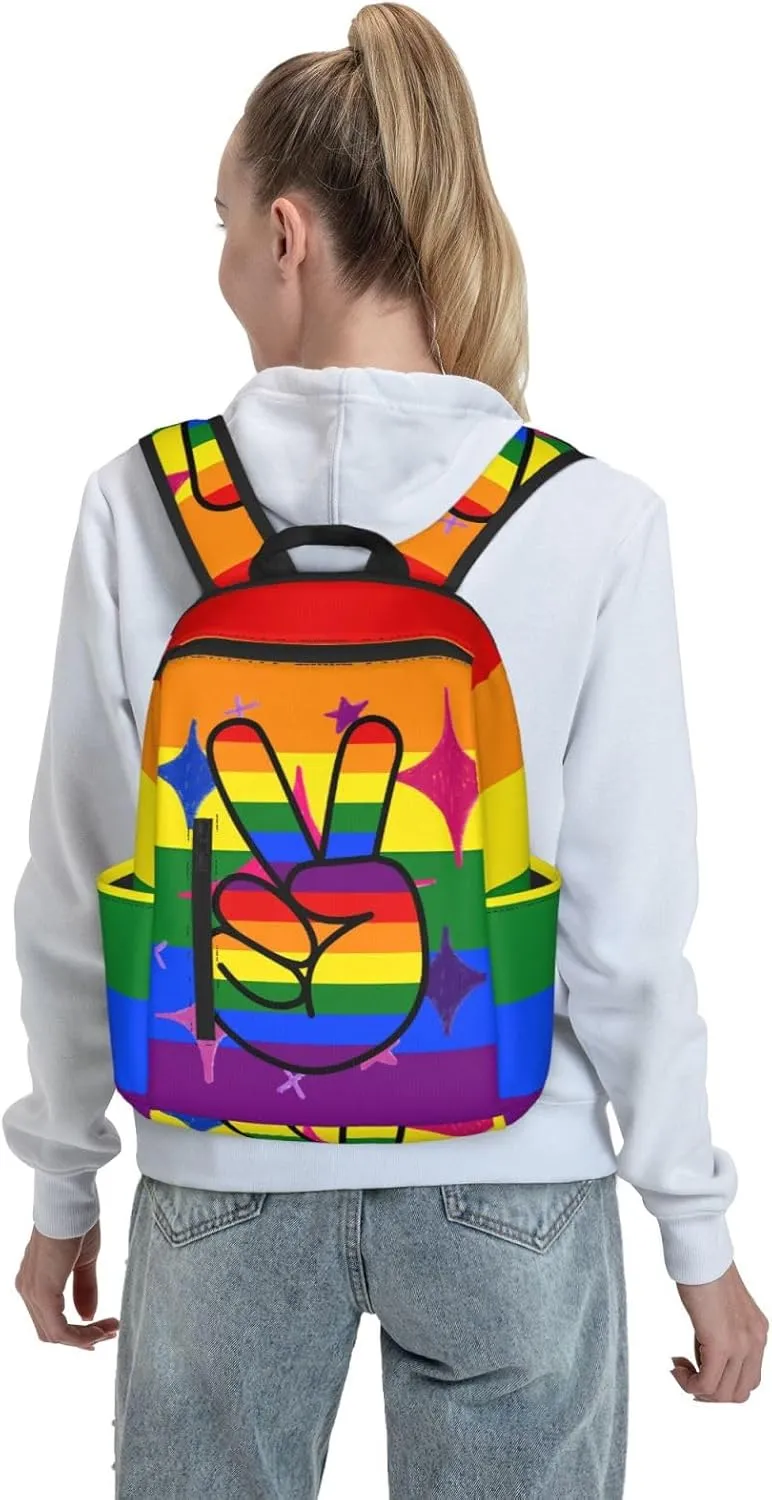 LGBT Gay Pride Rainbow Two Fingers Travel Laptop Backpack Casual Backpacks Double Shoulder Daypack Notebook Rucksack Work Bags Sports Bag for Hiking Camping Beach