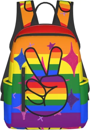 LGBT Gay Pride Rainbow Two Fingers Travel Laptop Backpack Casual Backpacks Double Shoulder Daypack Notebook Rucksack Work Bags Sports Bag for Hiking Camping Beach