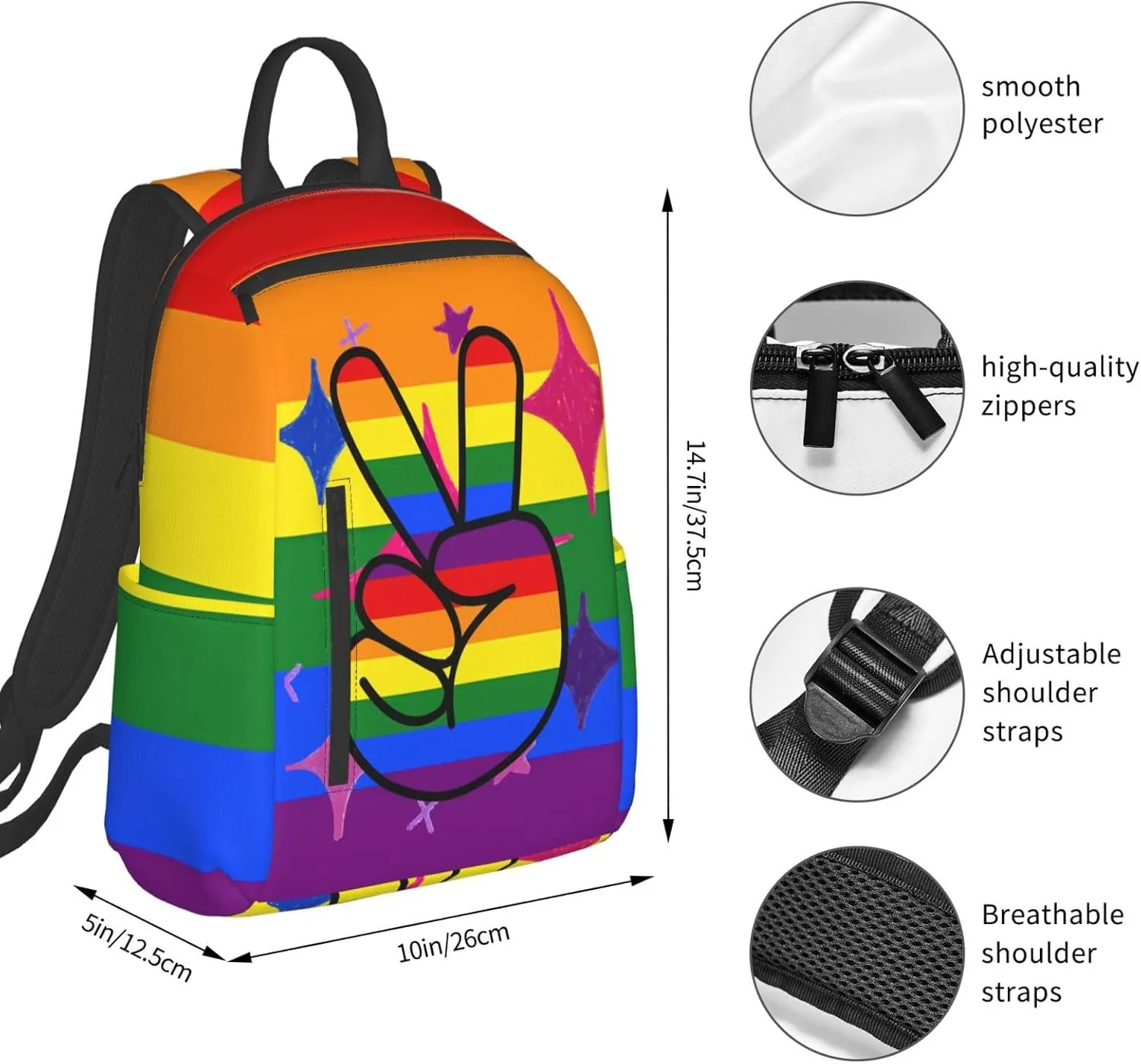 LGBT Gay Pride Rainbow Two Fingers Travel Laptop Backpack Casual Backpacks Double Shoulder Daypack Notebook Rucksack Work Bags Sports Bag for Hiking Camping Beach
