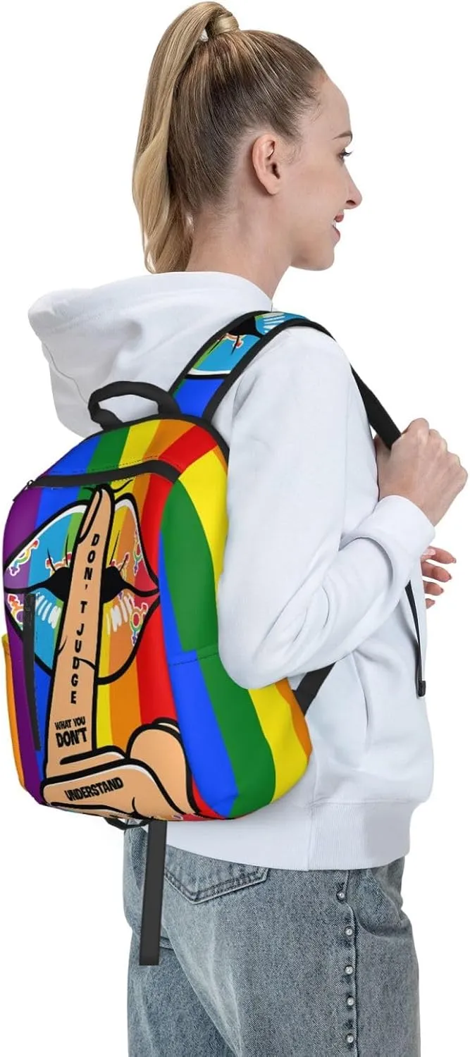 LGBT Lip Don't Judge What You Don't Understand Travel Laptop Backpack Casual Backpacks Double Shoulder Daypack Notebook Rucksack Work Bags Sports Bag for Hiking Camping Beach