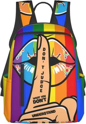 LGBT Lip Don't Judge What You Don't Understand Travel Laptop Backpack Casual Backpacks Double Shoulder Daypack Notebook Rucksack Work Bags Sports Bag for Hiking Camping Beach