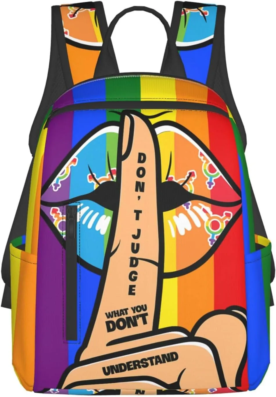 LGBT Lip Don't Judge What You Don't Understand Travel Laptop Backpack Casual Backpacks Double Shoulder Daypack Notebook Rucksack Work Bags Sports Bag for Hiking Camping Beach
