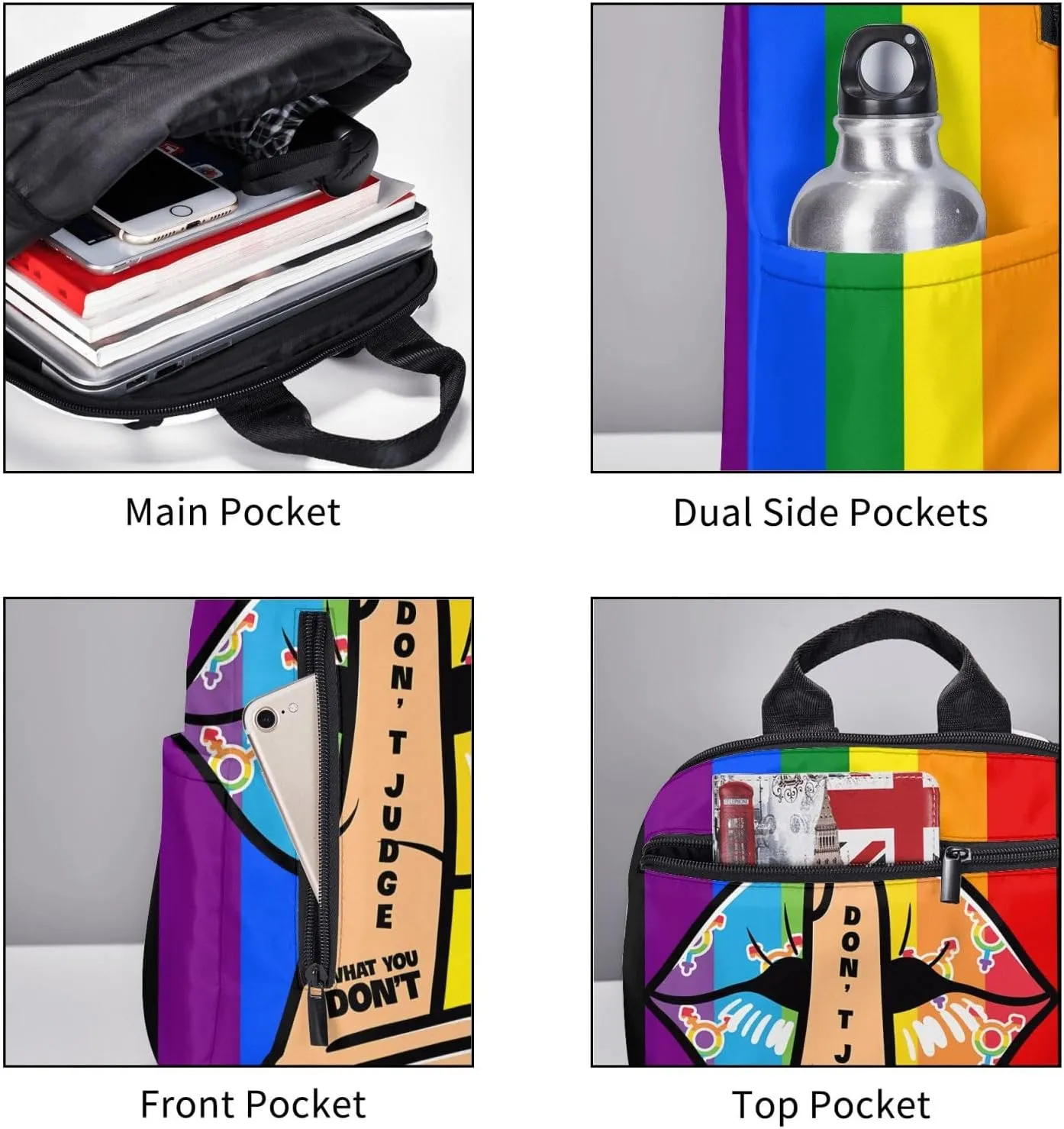 LGBT Lip Don't Judge What You Don't Understand Travel Laptop Backpack Casual Backpacks Double Shoulder Daypack Notebook Rucksack Work Bags Sports Bag for Hiking Camping Beach