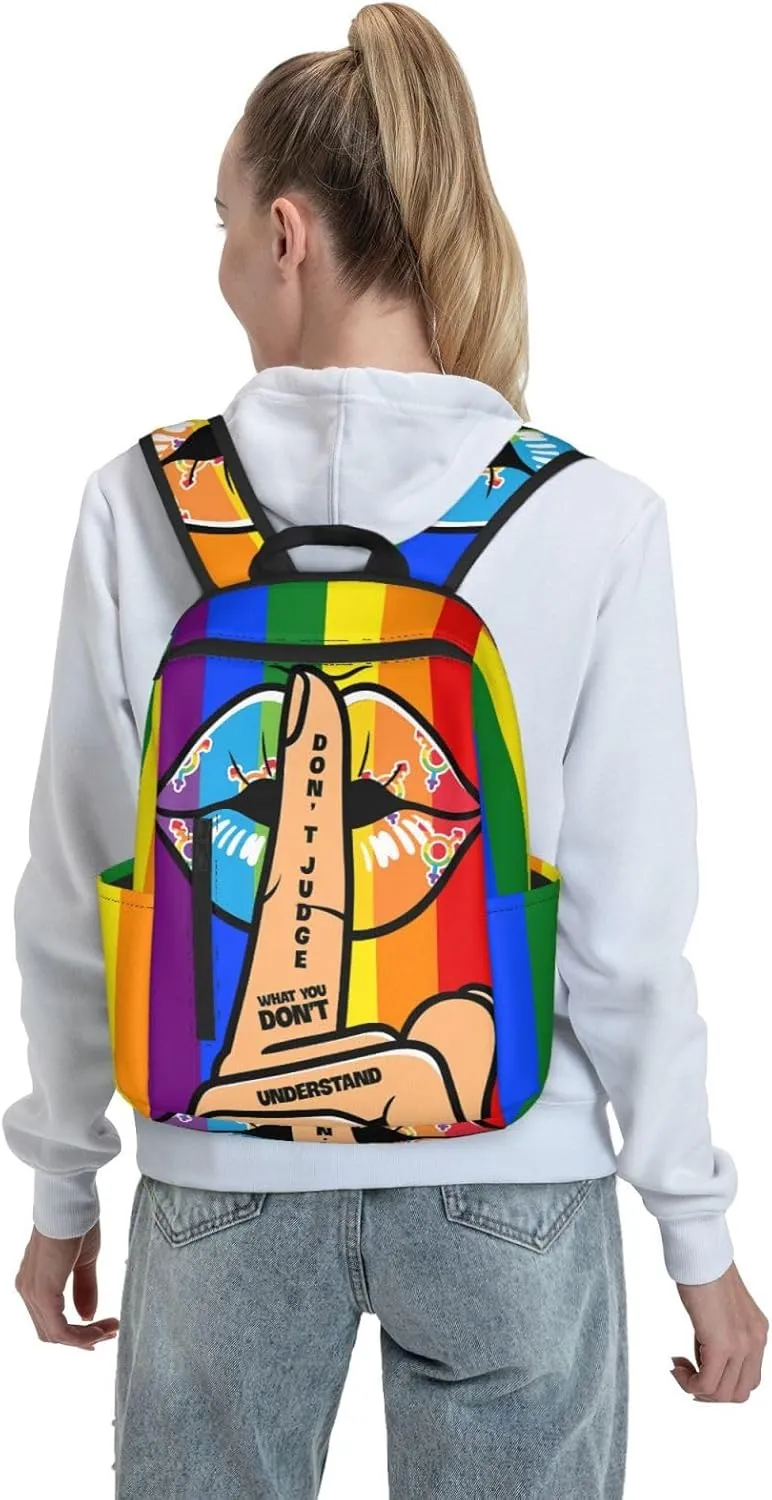 LGBT Lip Don't Judge What You Don't Understand Travel Laptop Backpack Casual Backpacks Double Shoulder Daypack Notebook Rucksack Work Bags Sports Bag for Hiking Camping Beach