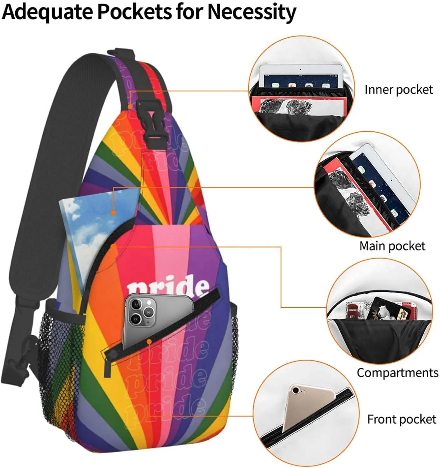 Lgbt Pride Rainbow Gay Chest Sling Bag Crossbody Shoulder Backpack Bag Gym Cycling Daypack Travel Hiking Cross Bag