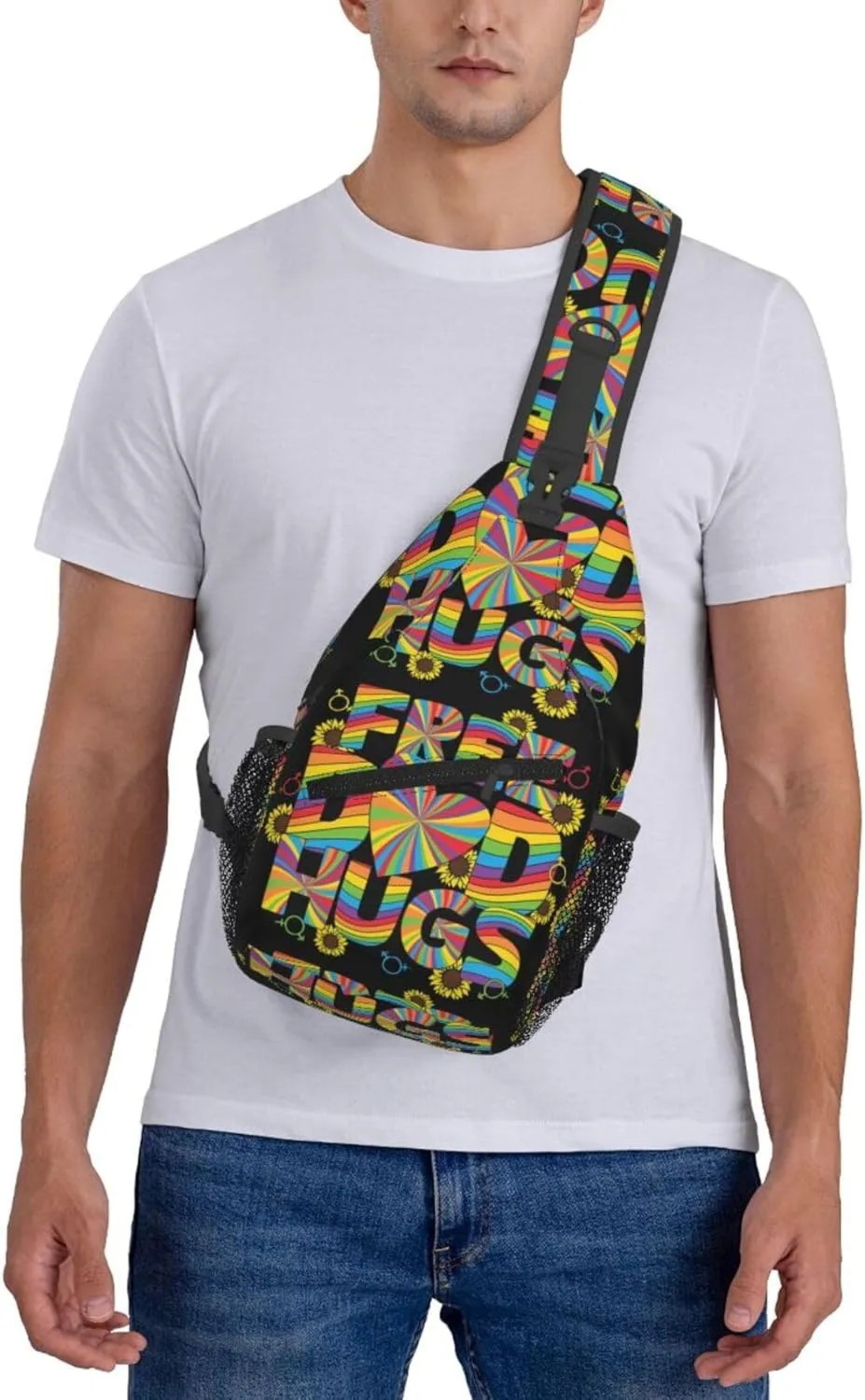 Lgbt Pride Rainbow Gay Free Dad Hugs Chest Sling Bag Crossbody Shoulder Backpack Bag Gym Cycling Daypack Travel Hiking Cross Bag