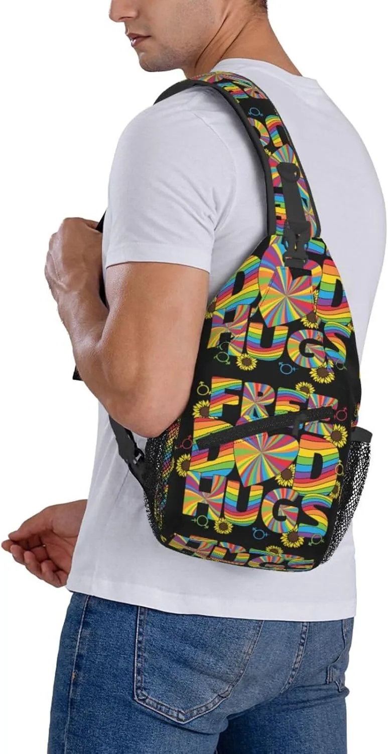 Lgbt Pride Rainbow Gay Free Dad Hugs Chest Sling Bag Crossbody Shoulder Backpack Bag Gym Cycling Daypack Travel Hiking Cross Bag