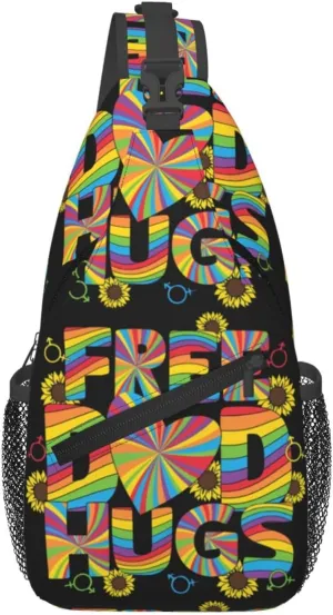 Lgbt Pride Rainbow Gay Free Dad Hugs Chest Sling Bag Crossbody Shoulder Backpack Bag Gym Cycling Daypack Travel Hiking Cross Bag