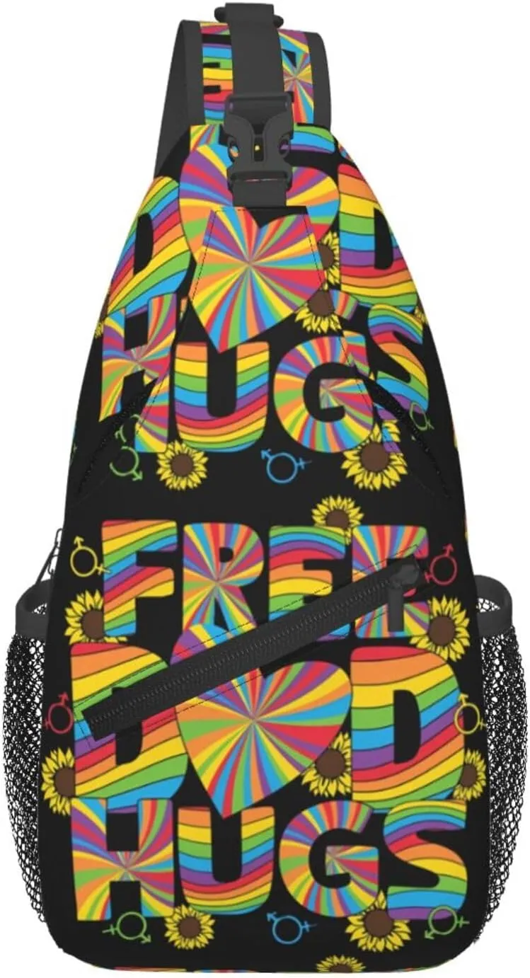 Lgbt Pride Rainbow Gay Free Dad Hugs Chest Sling Bag Crossbody Shoulder Backpack Bag Gym Cycling Daypack Travel Hiking Cross Bag