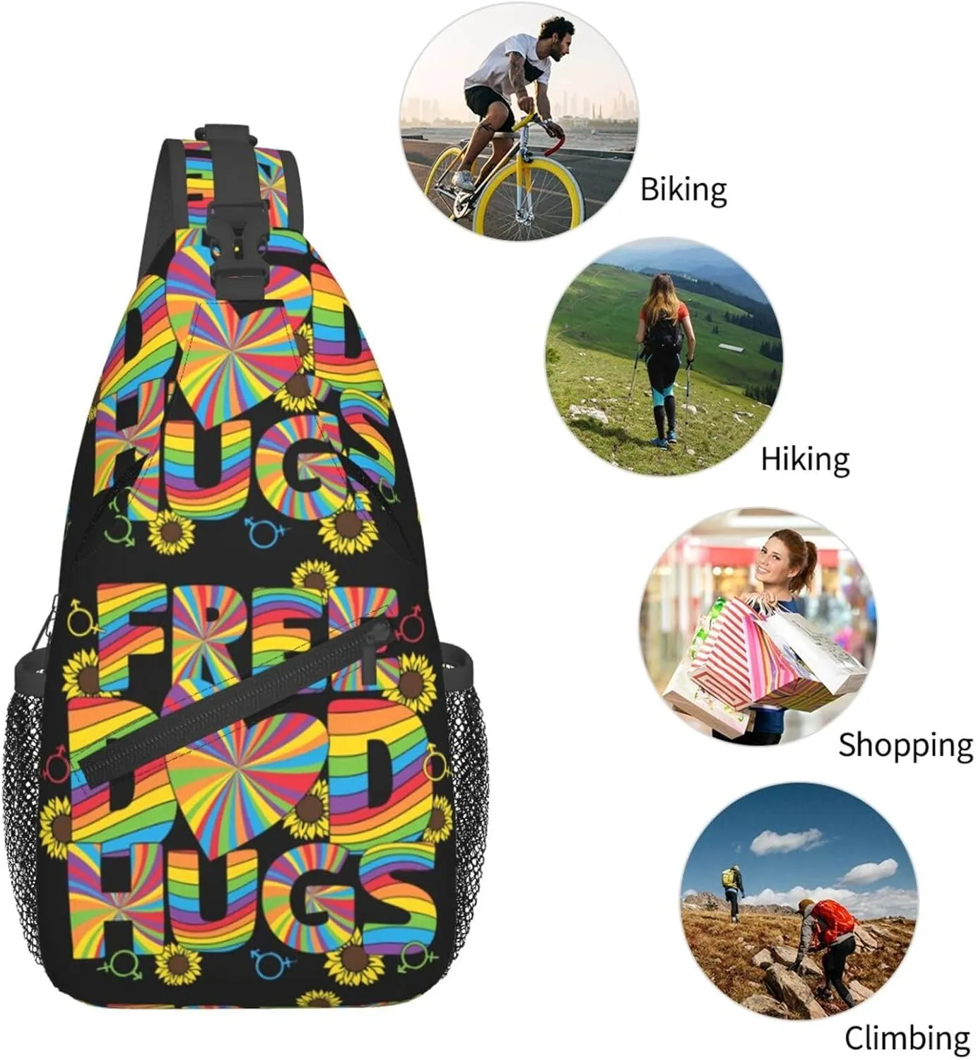 Lgbt Pride Rainbow Gay Free Dad Hugs Chest Sling Bag Crossbody Shoulder Backpack Bag Gym Cycling Daypack Travel Hiking Cross Bag