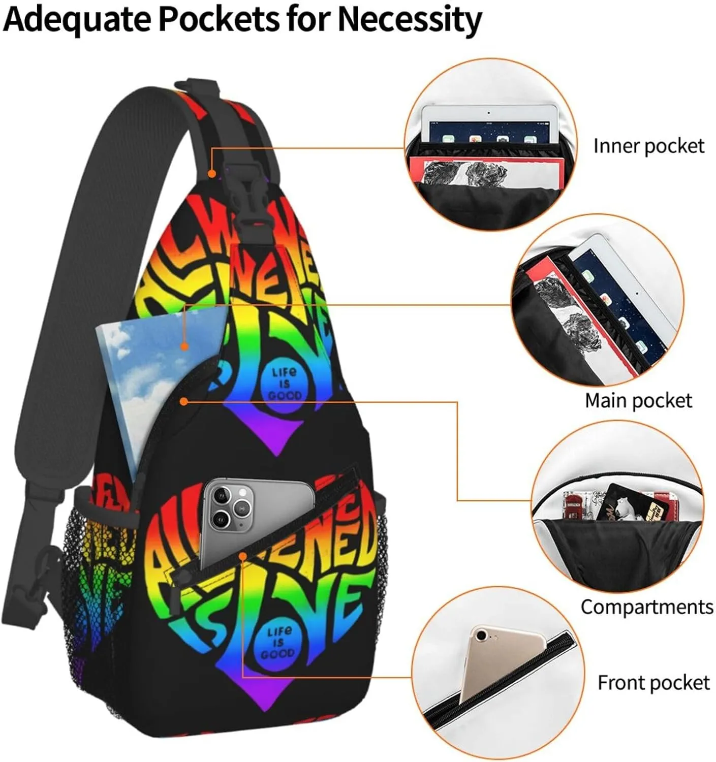 Lgbt Rainbow Gay Pride Flag All We Need Is Love Pride Day Chest Sling Bag Crossbody Shoulder Backpack Bag Gym Cycling Daypack Travel Hiking Cross Bag
