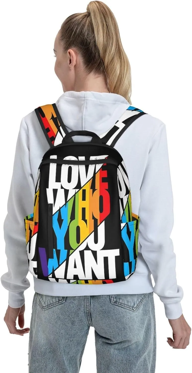 LGBT Rainbow Gay Pride Love Who You Want Travel Laptop Backpack Casual Backpacks Double Shoulder Daypack Notebook Rucksack Work Bags Sports Bag for Gym Hiking Camping Beach
