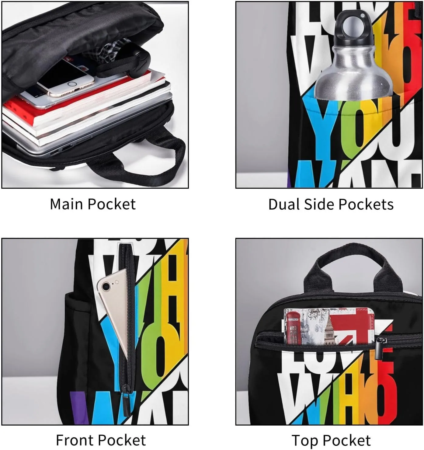LGBT Rainbow Gay Pride Love Who You Want Travel Laptop Backpack Casual Backpacks Double Shoulder Daypack Notebook Rucksack Work Bags Sports Bag for Gym Hiking Camping Beach