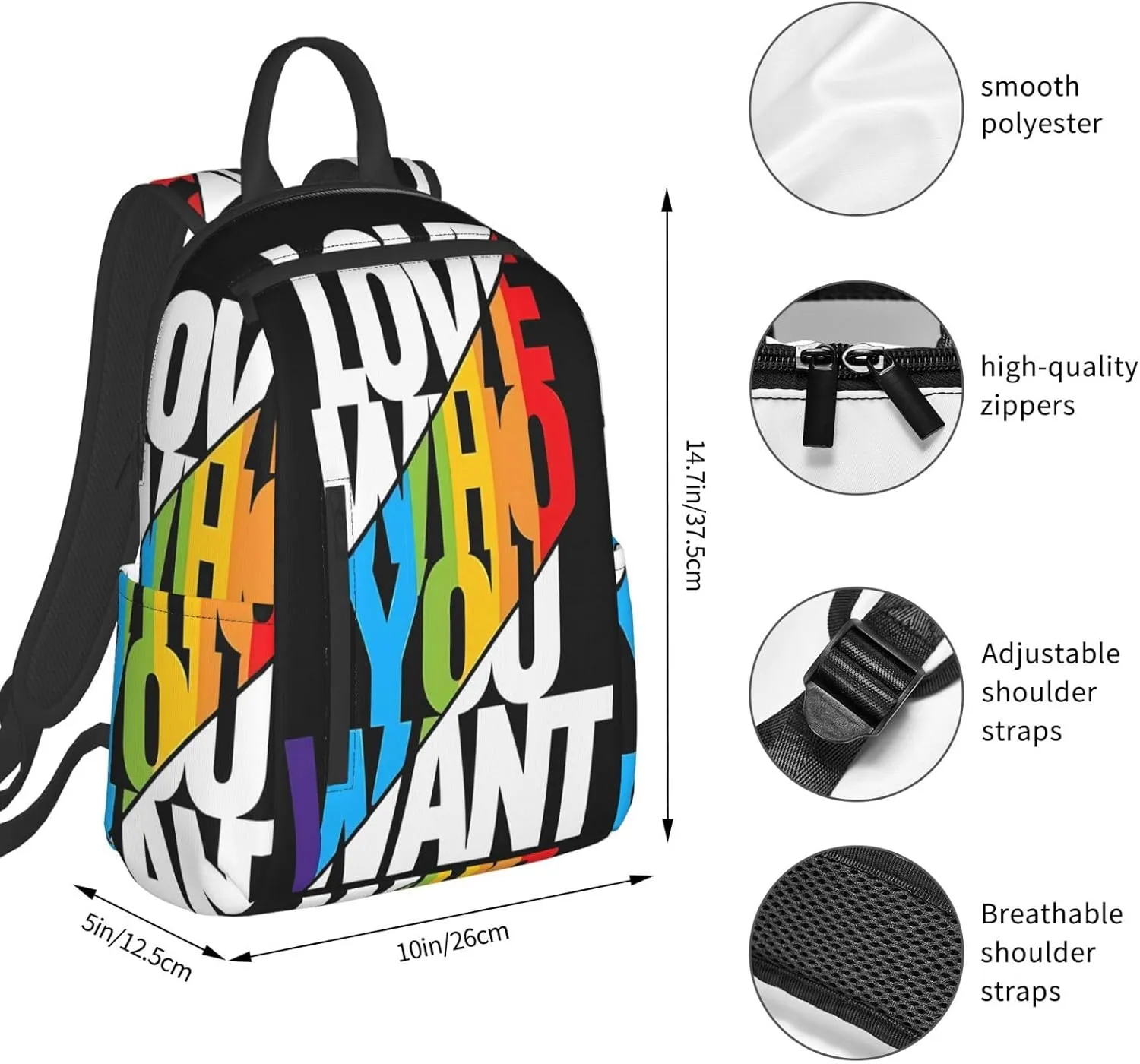 LGBT Rainbow Gay Pride Love Who You Want Travel Laptop Backpack Casual Backpacks Double Shoulder Daypack Notebook Rucksack Work Bags Sports Bag for Gym Hiking Camping Beach