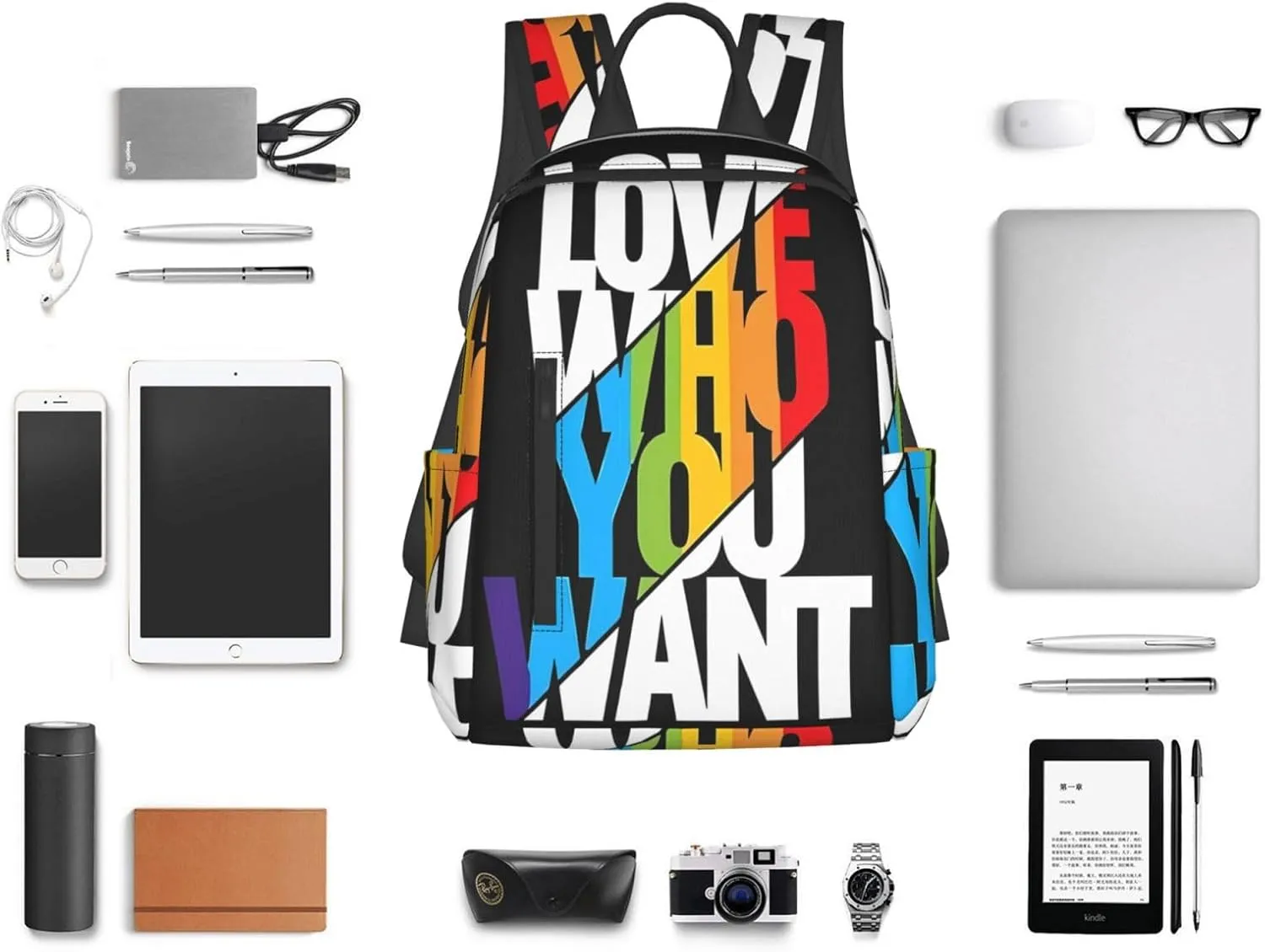 LGBT Rainbow Gay Pride Love Who You Want Travel Laptop Backpack Casual Backpacks Double Shoulder Daypack Notebook Rucksack Work Bags Sports Bag for Gym Hiking Camping Beach