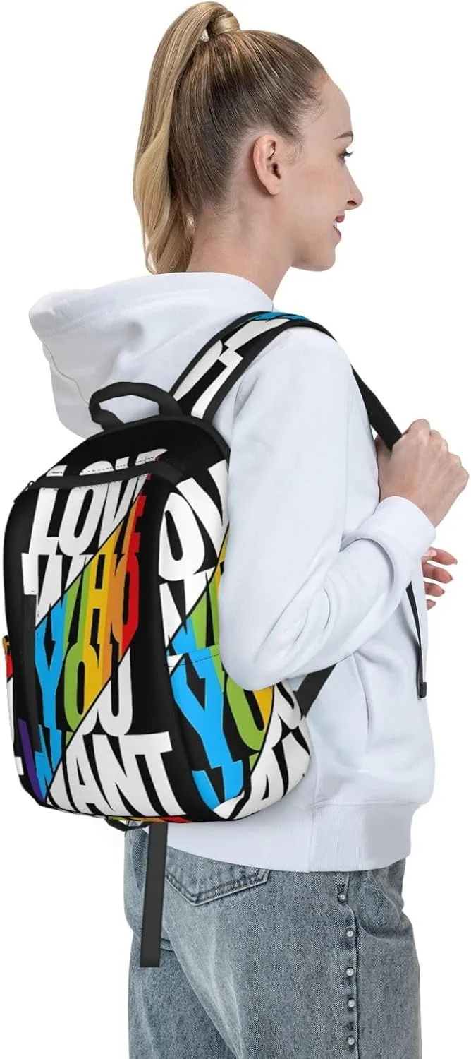 LGBT Rainbow Gay Pride Love Who You Want Travel Laptop Backpack Casual Backpacks Double Shoulder Daypack Notebook Rucksack Work Bags Sports Bag for Gym Hiking Camping Beach