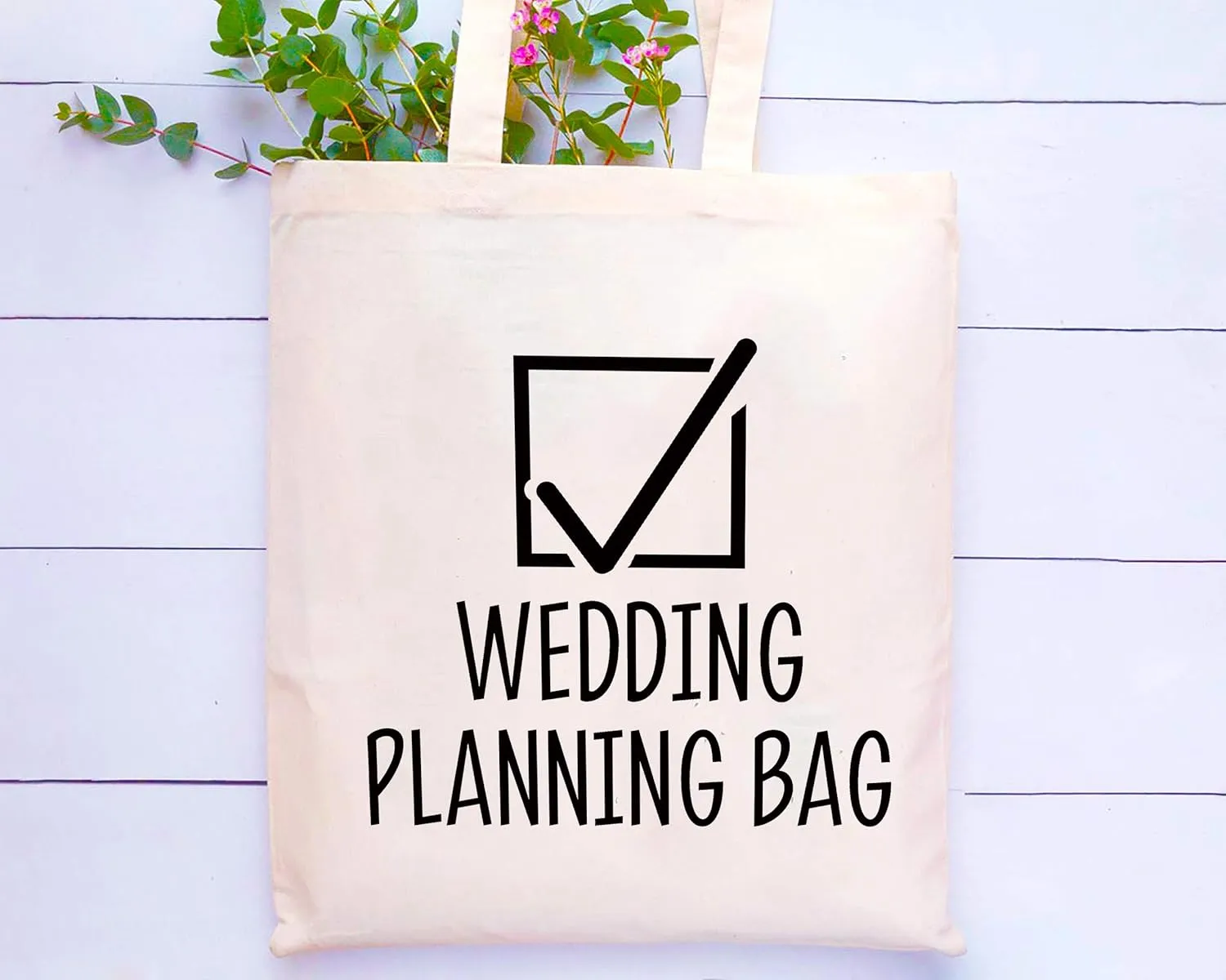 LIBIHUA Wedding Planning Tote Bag - Medium Natural Beige Cotton Canvas - Bridal Shower, Engagement, Newly Engaged Gift