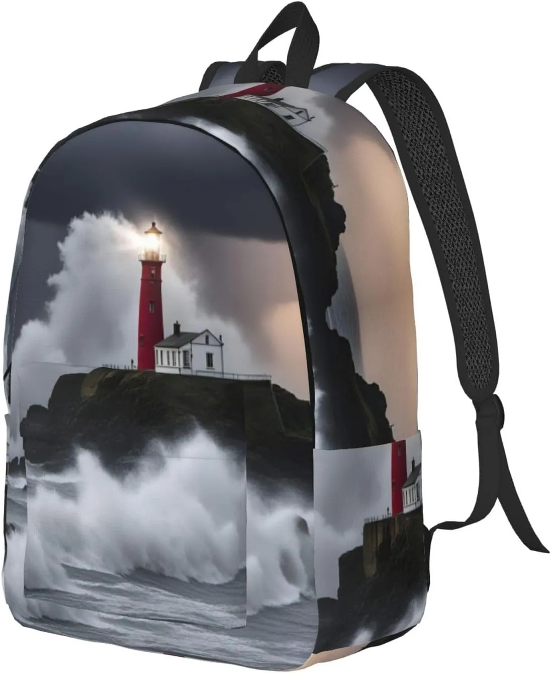 Lighthouse In Storm Classic Style Backpacks Travel Bag For Men Women Lightweight Back Pack With Laptop Compartmen