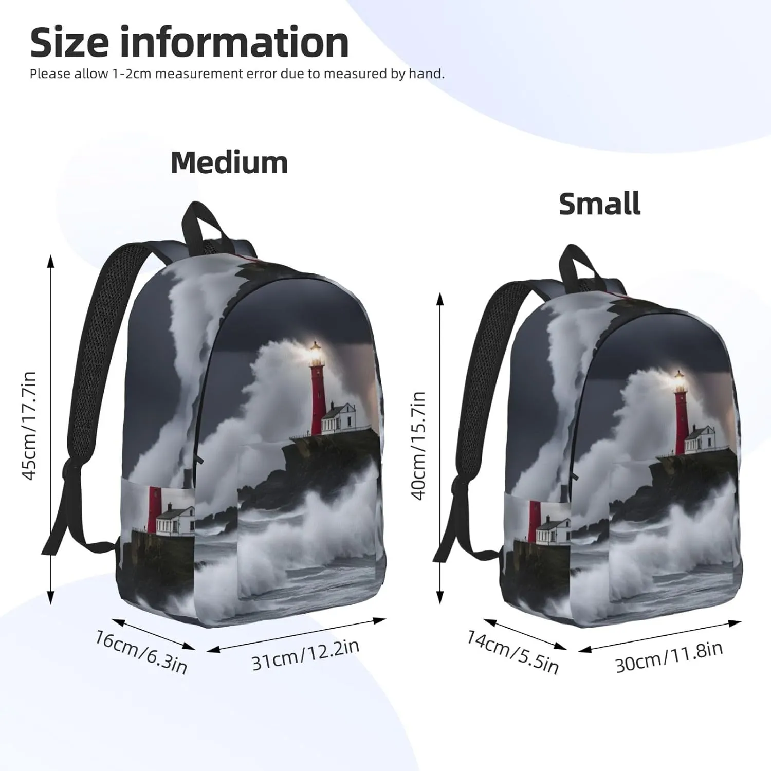 Lighthouse In Storm Classic Style Backpacks Travel Bag For Men Women Lightweight Back Pack With Laptop Compartmen