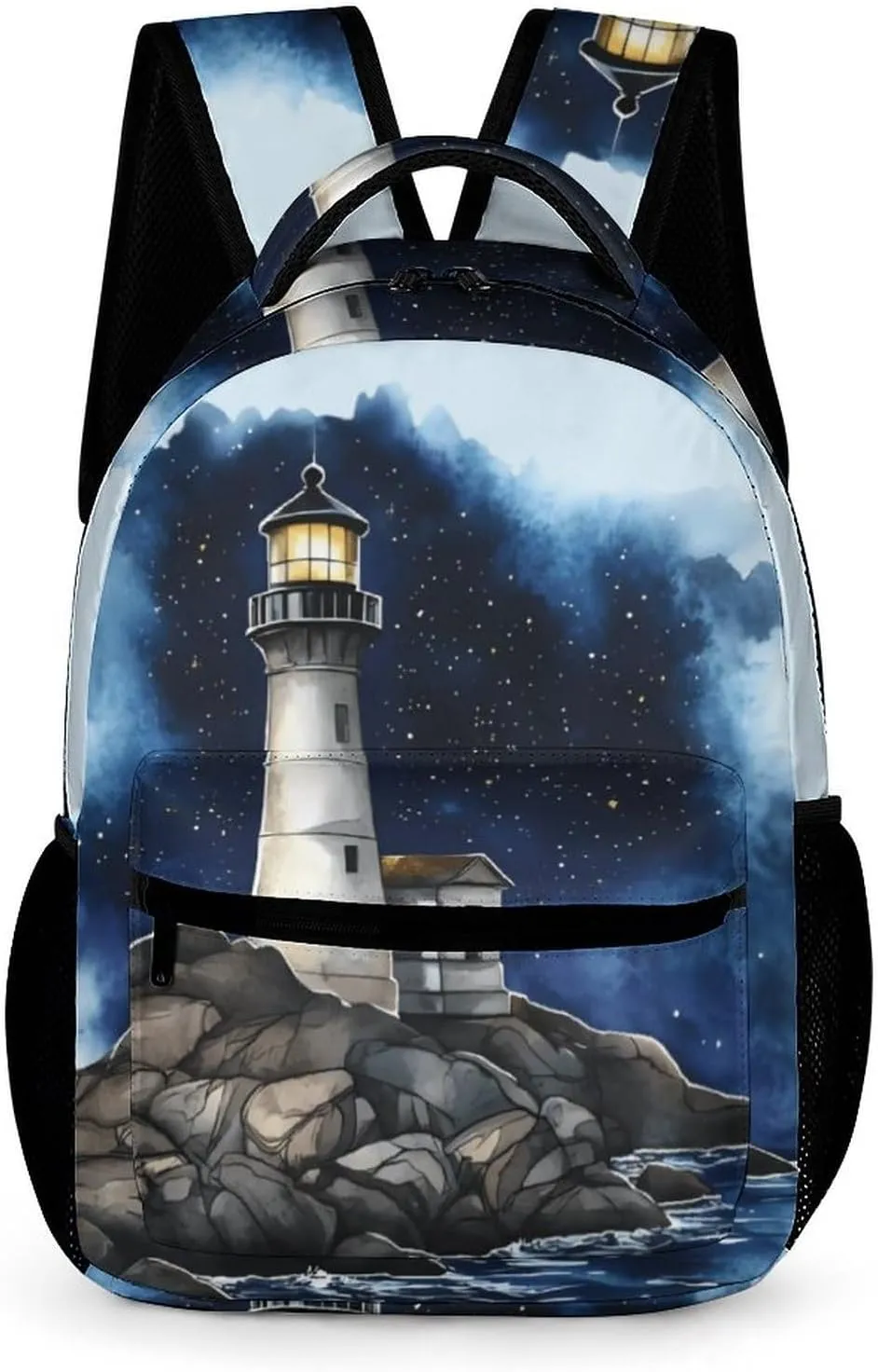 Lighthouse Starry Sky Casual Backpack Travel Laptop Cute Basic Shoulder Bag for Work Women & Men