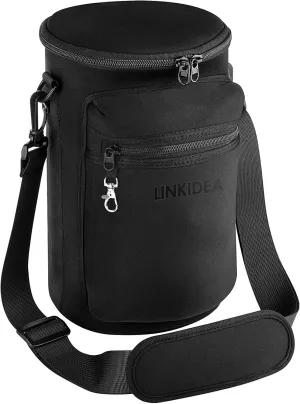 Linkidea 1 Gallon (128 oz) Water Bottle Carrier with Strap Compatible with AQUAFIT, BuildLife, Neoprene Large Waterbottle Sling Bag, Shoulder Strap with Phone Pocket | Keyring (Black)