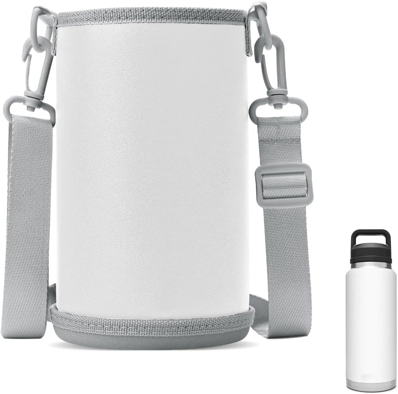 Linkidea Hard Base Water Bottle Holder Compatible with YETI Rambler Bottle 36oz/46oz, Hydro Flask Wide Mouth 32oz/40oz, Owala FreeSip, Water Bottles Sling Carrier Bag Keeps Bottle Upright, White