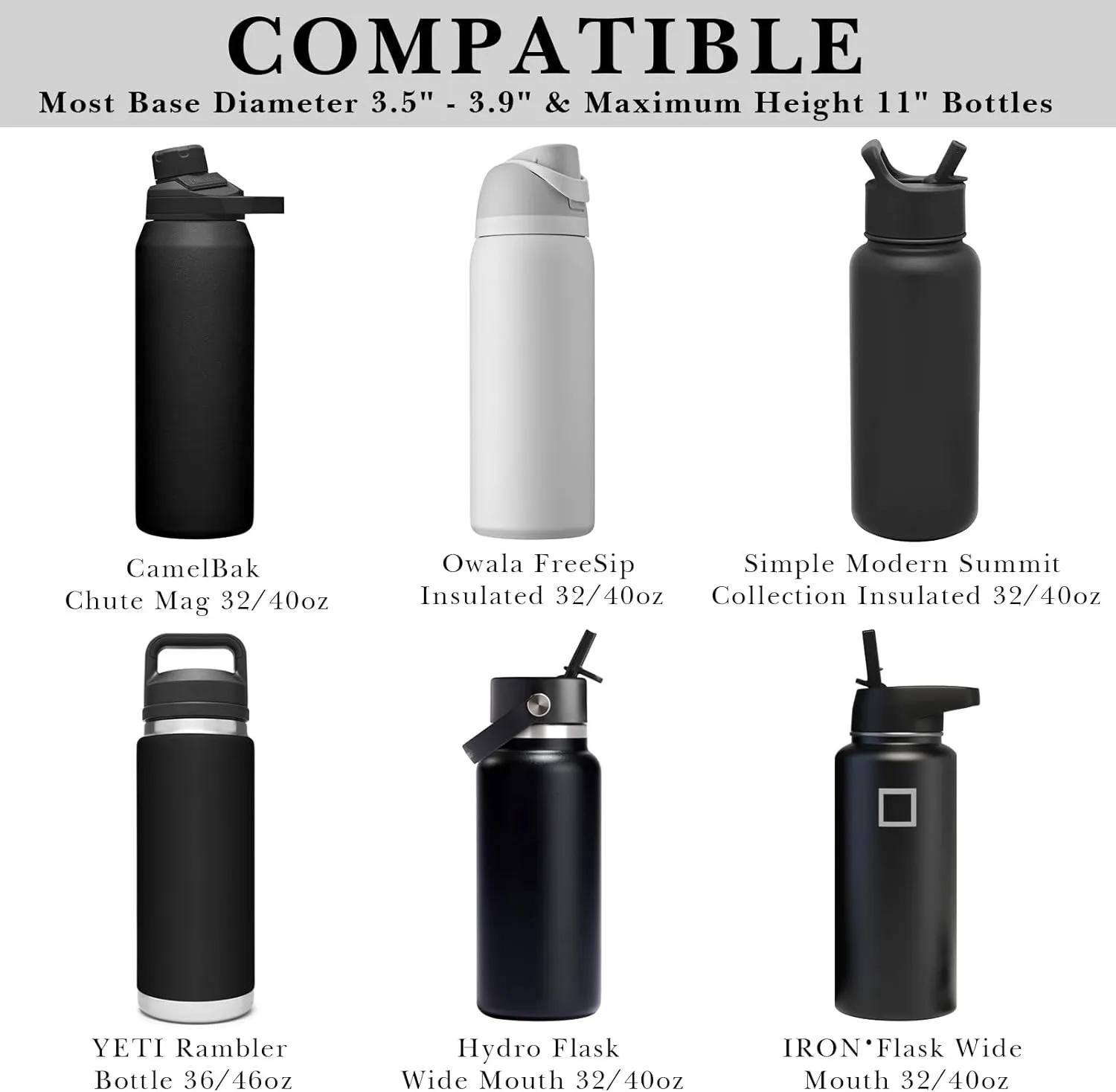 Linkidea Hard Base Water Bottle Holder Compatible with YETI Rambler Bottle 36oz/46oz, Hydro Flask Wide Mouth 32oz/40oz, Owala FreeSip, Water Bottles Sling Carrier Bag Keeps Bottle Upright, White