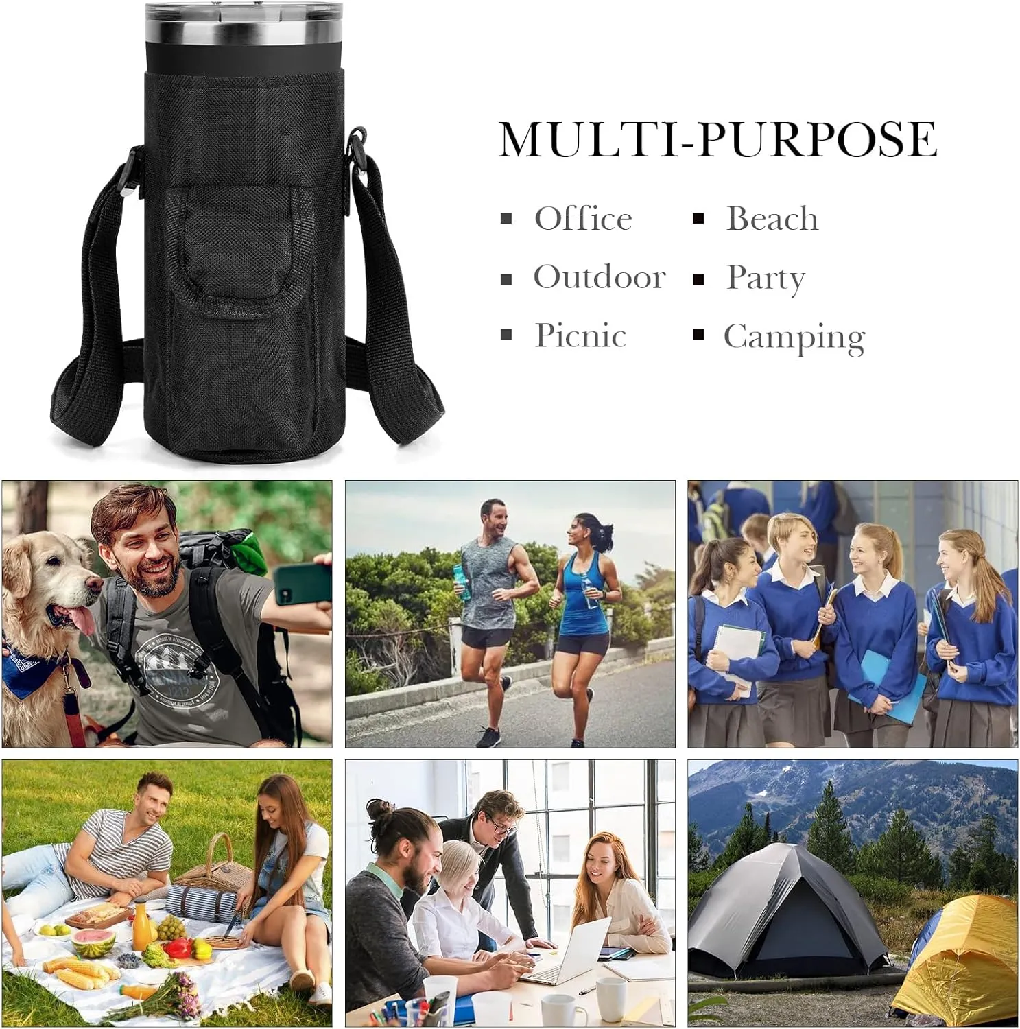 Linkidea Tumbler Carrier with Strap Compatible with YETI Rambler Tumbler 20oz, Iron °Flask Classic Tumbler 2.0 20/24oz, Coffee Mug Sling Bag Holder, Shoulder Strap with Pocket