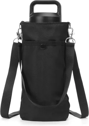 Linkidea Water Bottle Carrier with Strap Compatible with Hydroflask Wide Mouth 20oz/32oz, YETI Rambler Bottle 18oz/26oz, Waterbottle Sling Bag Holder, Shoulder Strap with Phone Pocket, Black