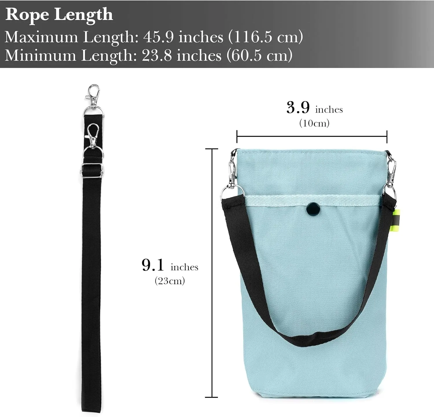 Linkidea Water Bottle Carrier with Strap Compatible with Hydroflask Wide Mouth 20oz/32oz, YETI Rambler Bottle 18oz/26oz, Waterbottle Sling Bag, Shoulder Strap with Phone Pocket, Light Blue