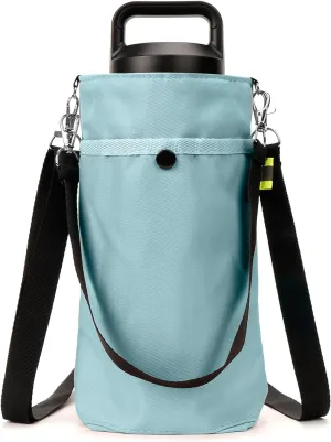 Linkidea Water Bottle Carrier with Strap Compatible with Hydroflask Wide Mouth 20oz/32oz, YETI Rambler Bottle 18oz/26oz, Waterbottle Sling Bag, Shoulder Strap with Phone Pocket, Light Blue