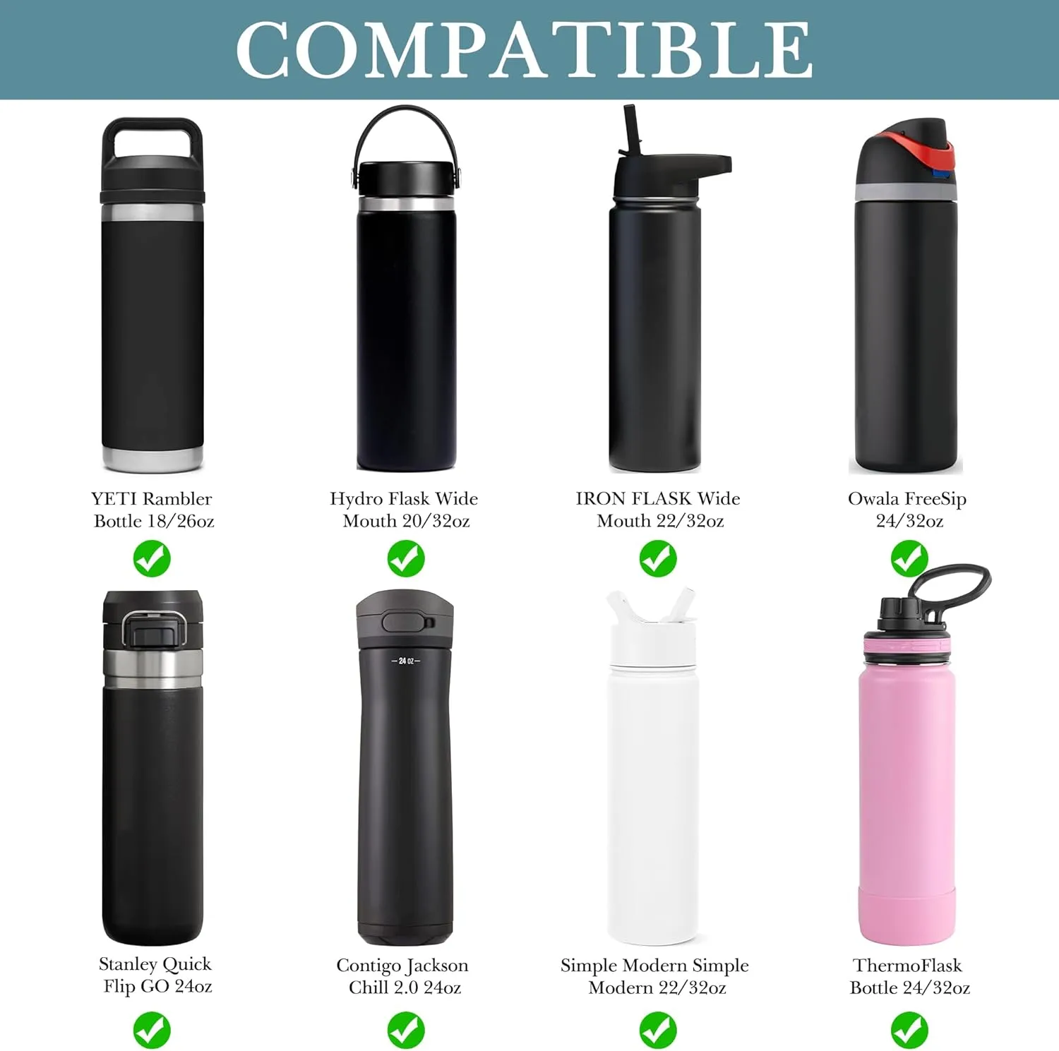 Linkidea Water Bottle Carrier with Strap Compatible with Hydroflask Wide Mouth 20oz/32oz, YETI Rambler Bottle 18oz/26oz, Waterbottle Sling Bag, Shoulder Strap with Phone Pocket, Light Blue