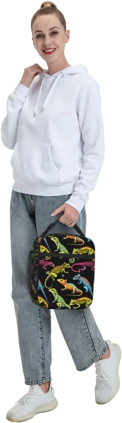 Lizard Pet Insulated Lunch Bag, Leakproof Portable Box For Boys Girls, Large Capacity Cooler Bag With Handle And Bottle Pocket For Kids Teens Adults Office Camping School Hiking Outdoor